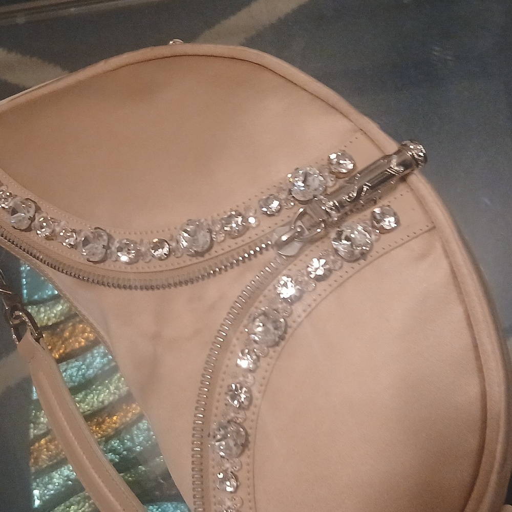 Versace Rare Repeat Hobo Beige Satin Top Handle Bag with Crystral Stones - Picture 4 of 10